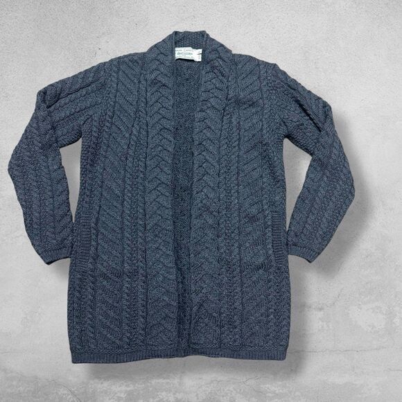 Aran Crafts Ireland Womens Soft Merino Wool Cardigan Sweater L Grey Cable Knit - Picture 2 of 7